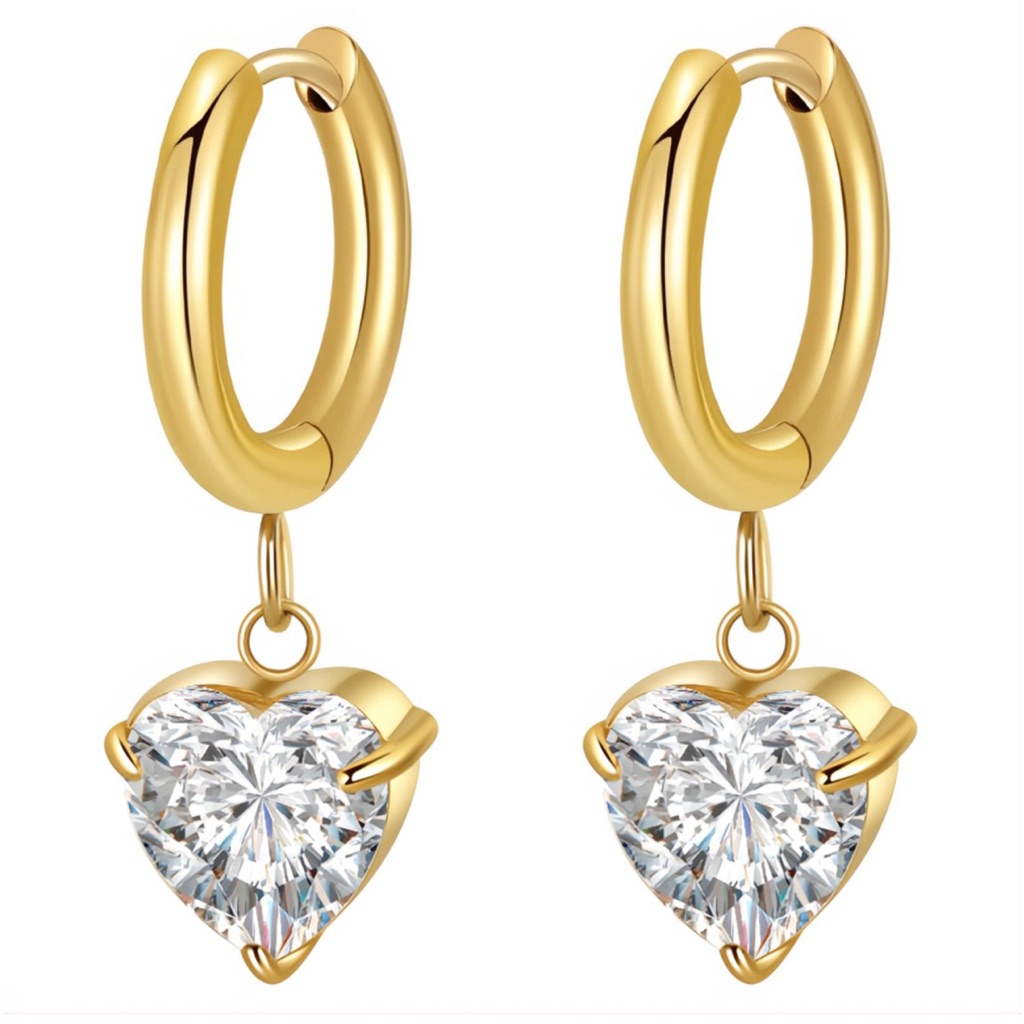 Gold Heart Drop Earrings